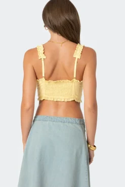 Button Front Cropped Eyelet Corset