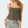 Button Up Linen Look Tank Top