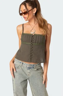 Button Up Linen Look Tank Top