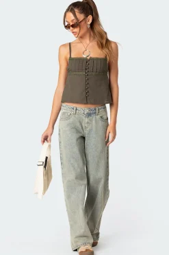 Button Up Linen Look Tank Top