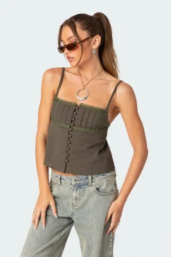 Button Up Linen Look Tank Top