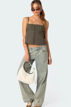 Button Up Linen Look Tank Top