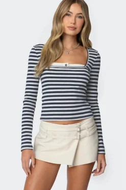 Buttoned Up Layered Striped Top