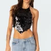 Caelia Sequin Open Back Top