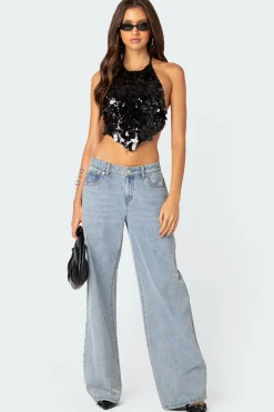 Caelia Sequin Open Back Top