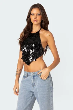 Caelia Sequin Open Back Top