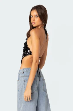 Caelia Sequin Open Back Top