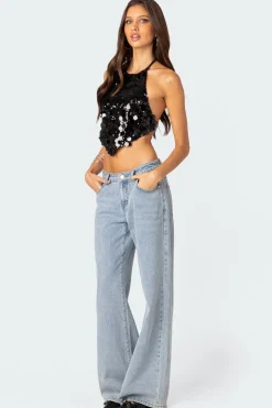 Caelia Sequin Open Back Top