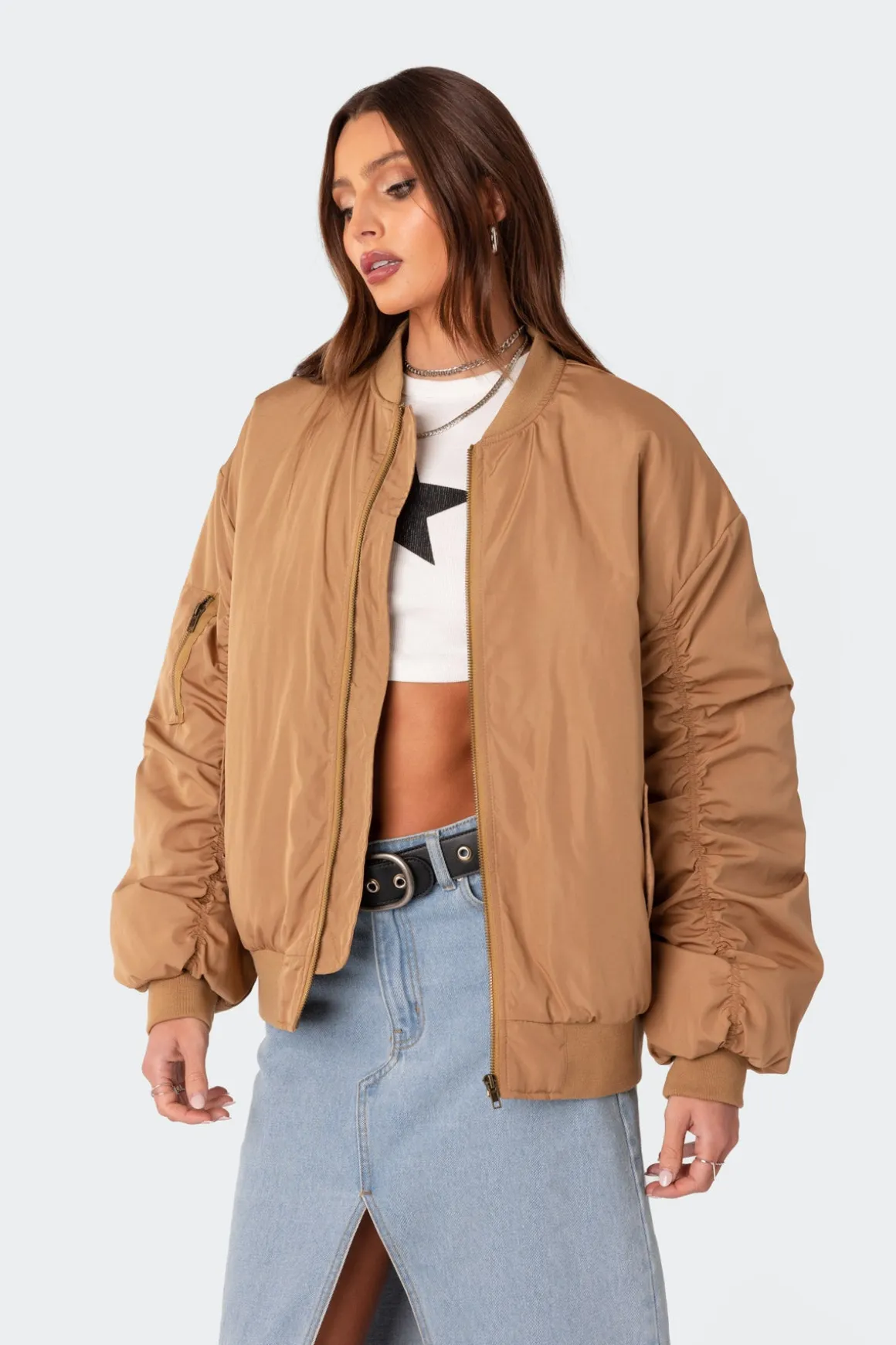 Cala Ruched Oversized Bomber Jacket