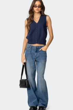 Cam Button Up Knit Vest Top