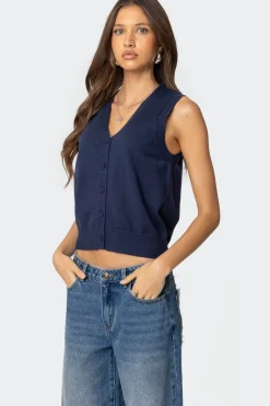 Cam Button Up Knit Vest Top