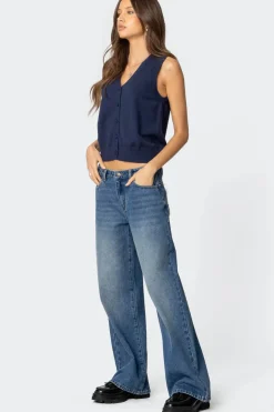 Cam Button Up Knit Vest Top