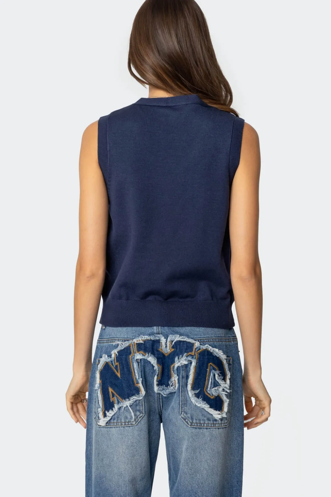 Cam Button Up Knit Vest Top