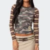 Camo & Stripe Long Sleeve T Shirt