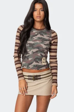 Camo & Stripe Long Sleeve T Shirt