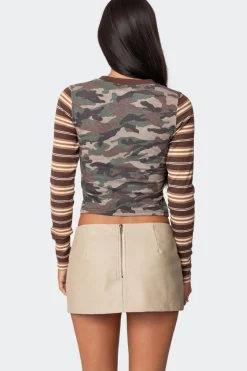 Camo & Stripe Long Sleeve T Shirt