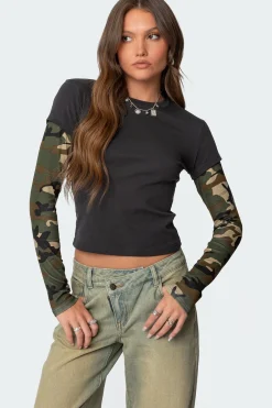 Camo Layered Long Sleeve T Shirt
