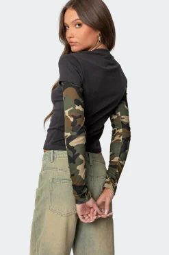 Camo Layered Long Sleeve T Shirt
