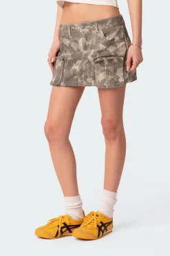 Camo Low Rise Denim Cargo Mini Skirt