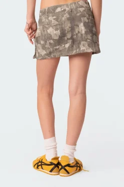 Camo Low Rise Denim Cargo Mini Skirt