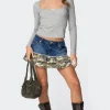 Camo Ruffle Denim Mini Skirt