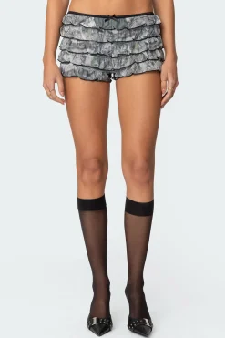 Camo Ruffled Mesh Shorts