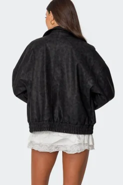 Cargo Faux Leather Bomber Jacket