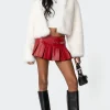 Carmine Faux Leather Pleated Mini Skirt