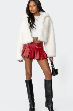 Carmine Faux Leather Pleated Mini Skirt