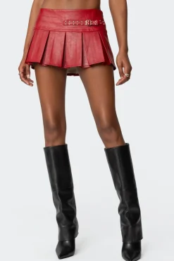 Carmine Faux Leather Pleated Mini Skirt
