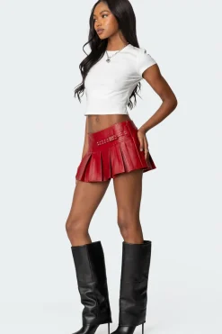 Carmine Faux Leather Pleated Mini Skirt