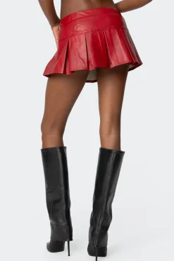 Carmine Faux Leather Pleated Mini Skirt