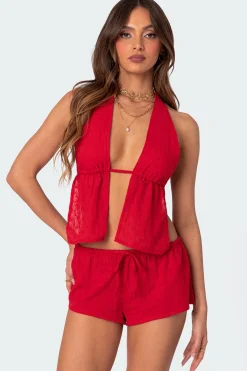Cayenne Eyelet Split Front Top