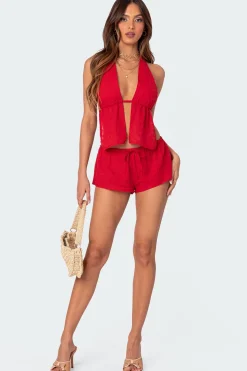 Cayenne Eyelet Split Front Top