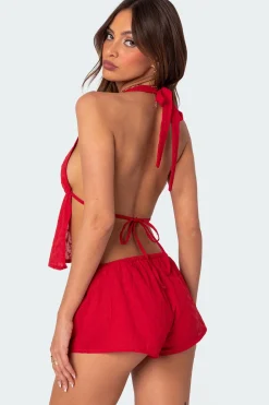 Cayenne Eyelet Split Front Top