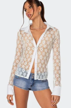 Cecilia Sheer Lace Button Up Shirt