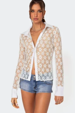 Cecilia Sheer Lace Button Up Shirt