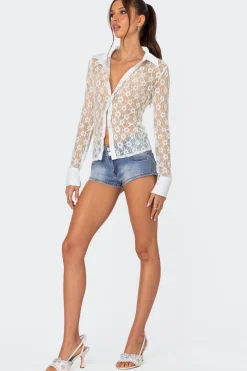 Cecilia Sheer Lace Button Up Shirt