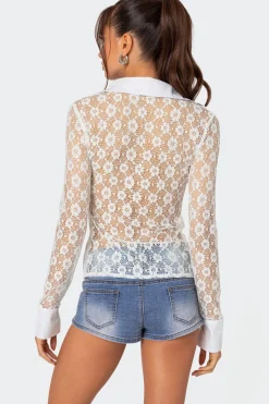 Cecilia Sheer Lace Button Up Shirt