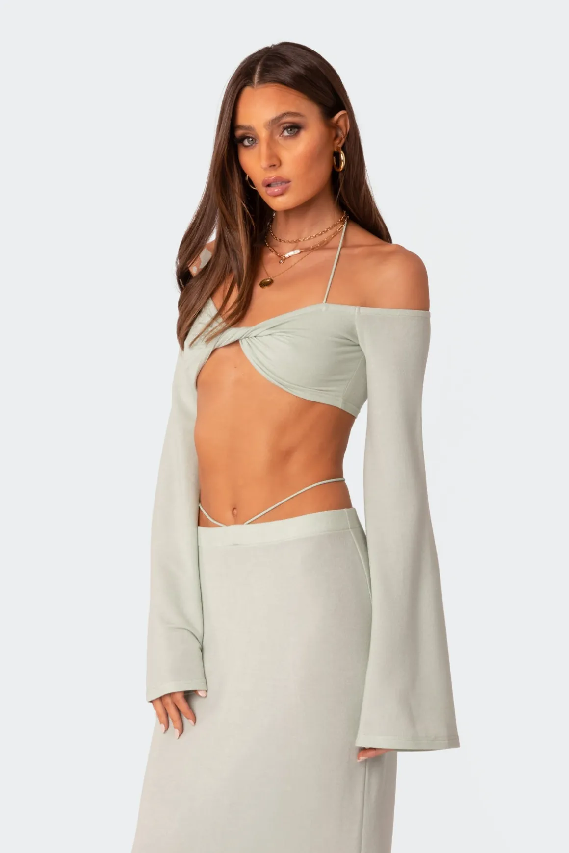 Celeste Off Shoulder Twist Crop Top