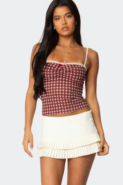 Checkered Mesh Built In Bra Top