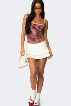 Checkered Mesh Built In Bra Top