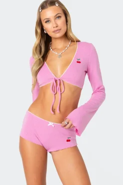 Cherrie Tie Front Pointelle Top