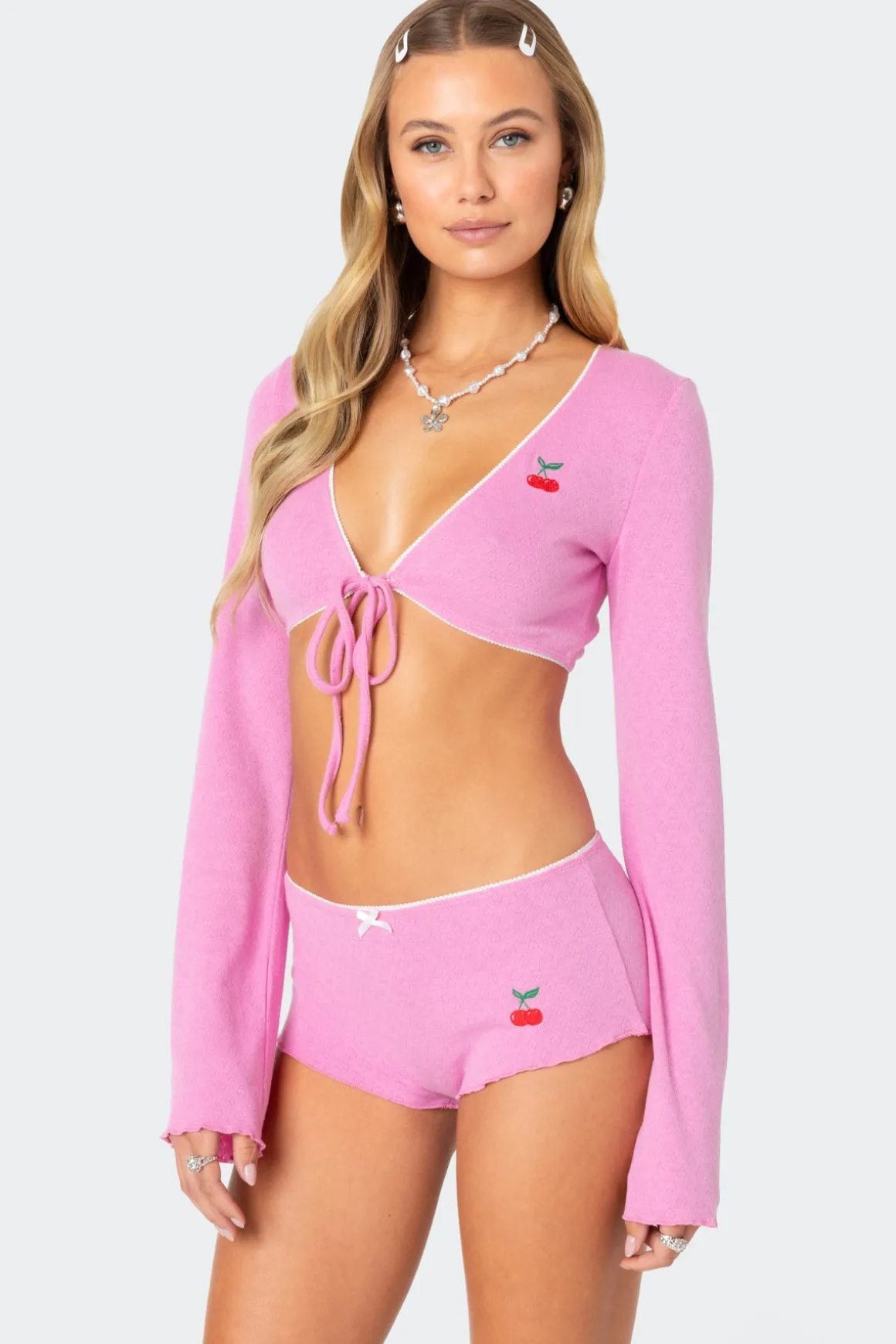 Cherrie Tie Front Pointelle Top