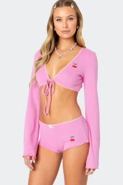 Cherrie Tie Front Pointelle Top