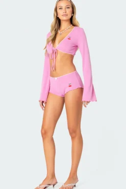 Cherrie Tie Front Pointelle Top