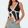 Chiffon & Lace Sheer Asymmetric Top