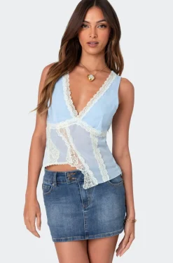 Chiffon & Lace Sheer Asymmetric Top