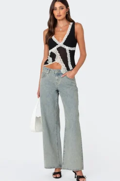 Chiffon & Lace Sheer Asymmetric Top