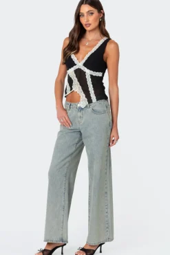 Chiffon & Lace Sheer Asymmetric Top
